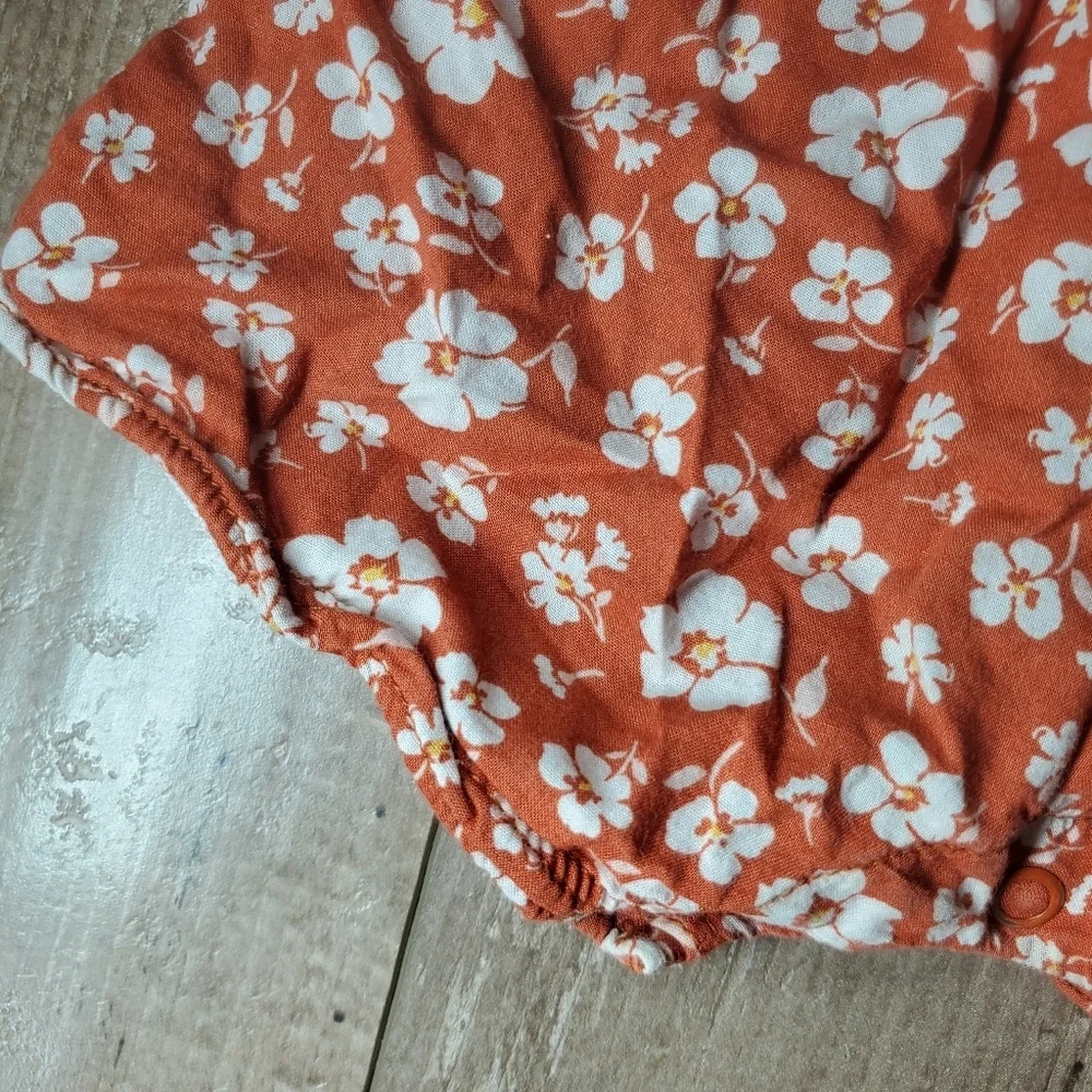 Carter's Baby Girl Rust Brown and White Floral Boho Romper Summer Outfit Size 9m